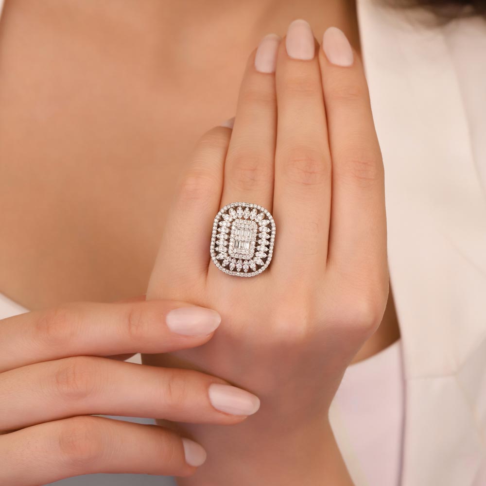 1,55 Karat Laboratuvar Pırlantalı Baget Taşlı Yüzük - FP02281