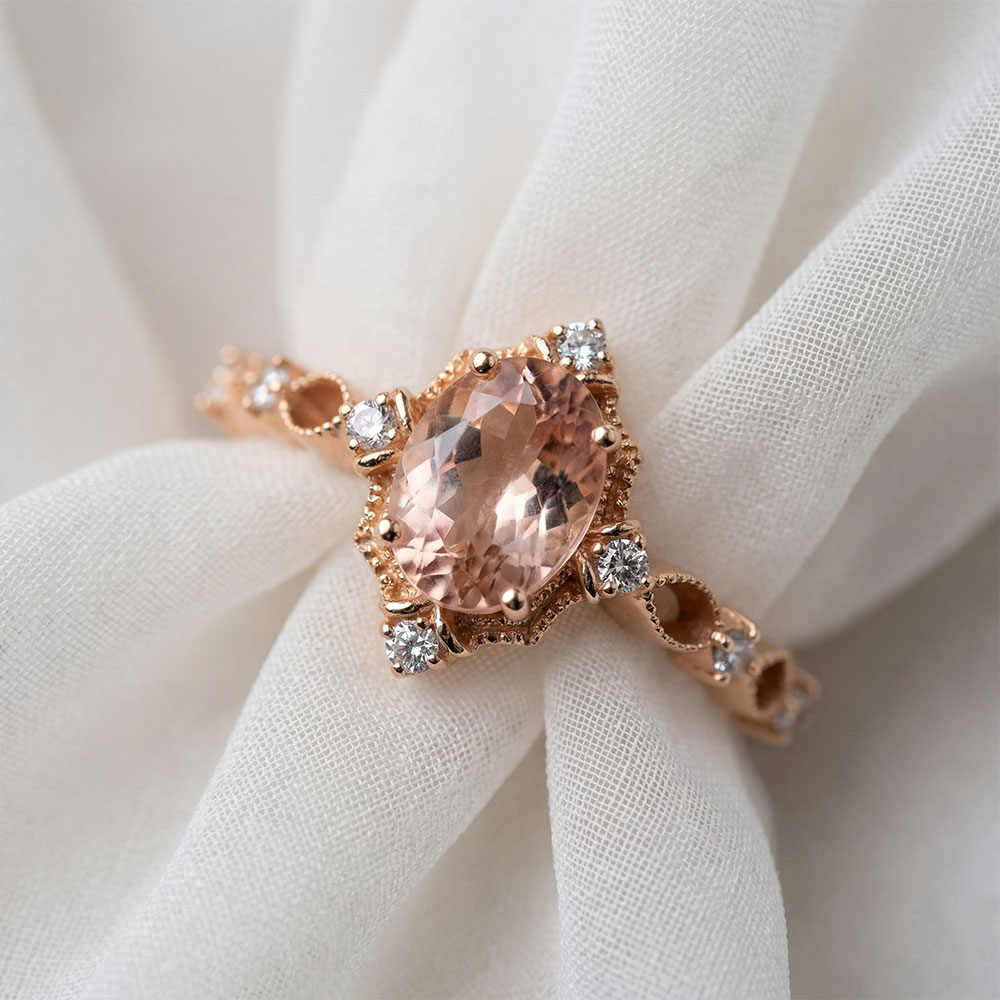 1,60 Karat Lab Pırlanta ve Pembe Topaz Illumina Vintage Tasarım Yüzük