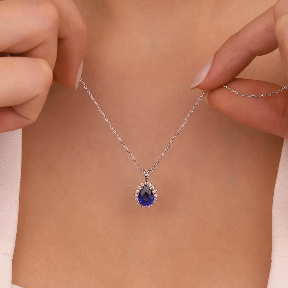 1,60 Karat Laboratuvar Pırlantalı Safir Taşlı Kolye - FP03884
