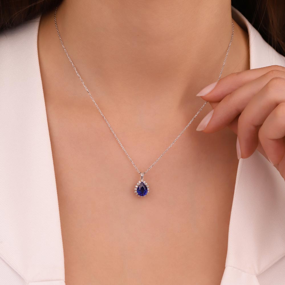 1,60 Karat Laboratuvar Pırlantalı Safir Taşlı Kolye - FP03884
