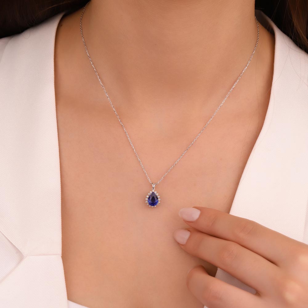 1,60 Karat Laboratuvar Pırlantalı Safir Taşlı Kolye - FP03884