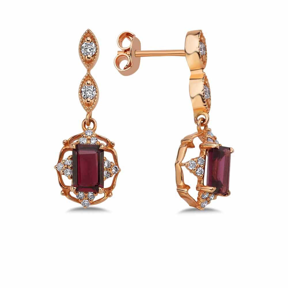 1.68 Karat Rhodolite Taşlı Vintage Pırlanta Küpe