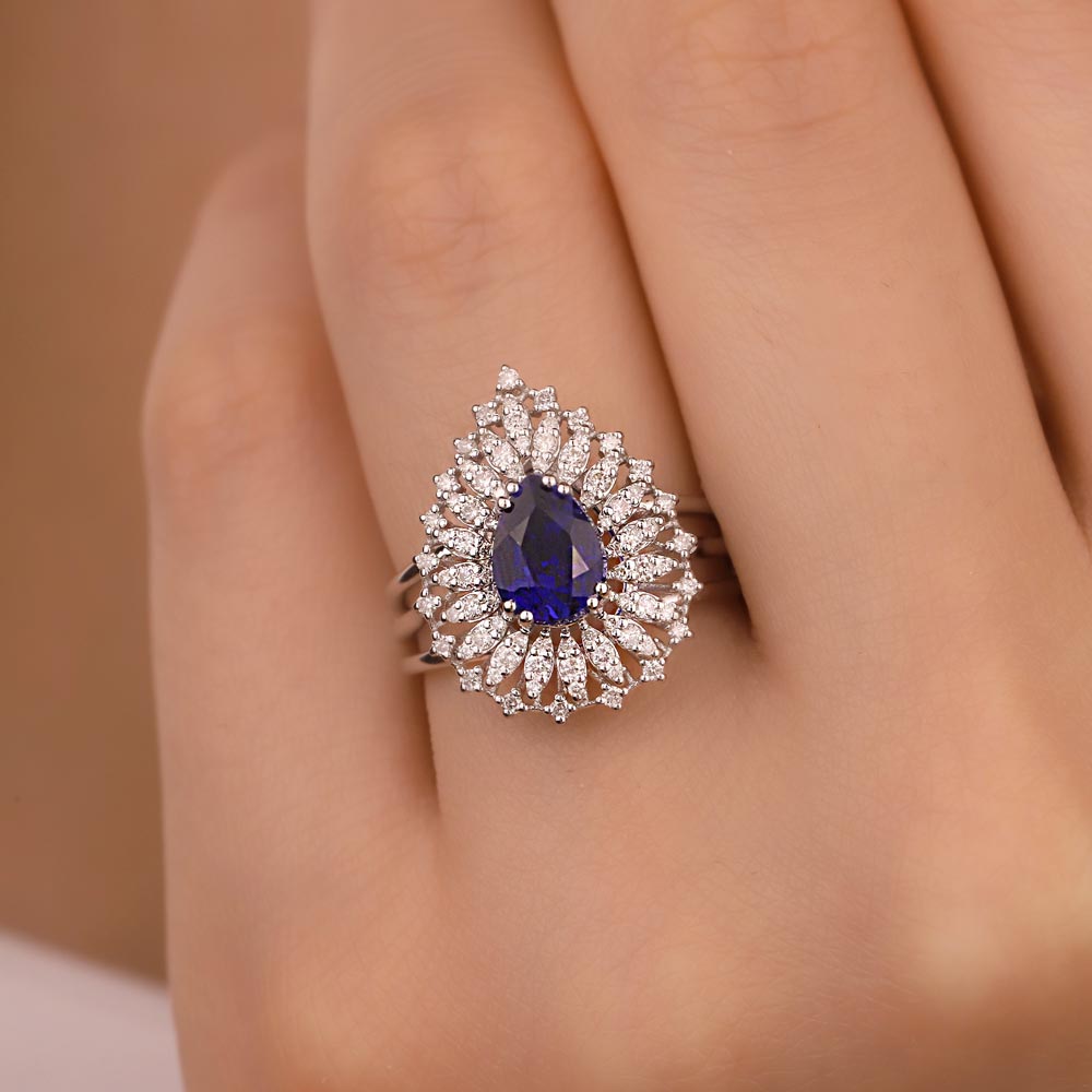 1,93 Karat. Laboratuvar Pırlanta Safir Taşlı Yüzük - FP03812