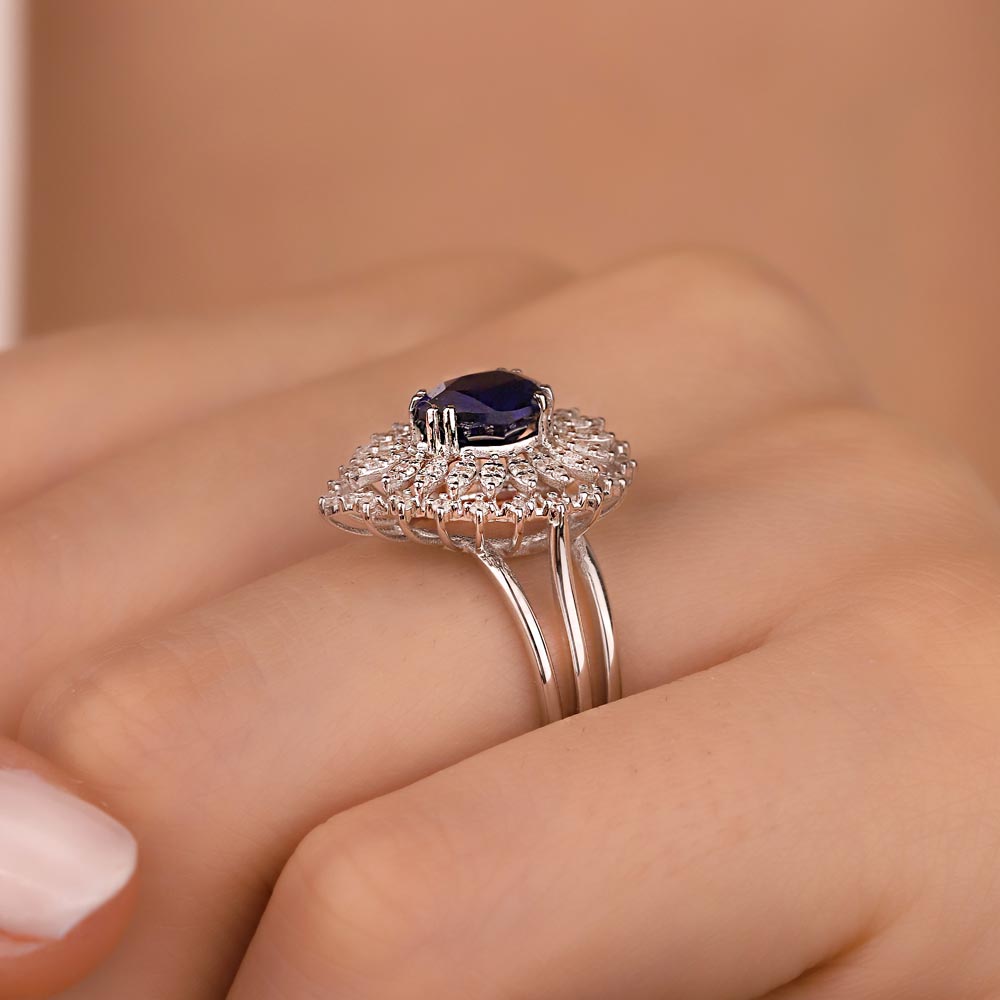 1,93 Karat. Laboratuvar Pırlanta Safir Taşlı Yüzük - FP03812