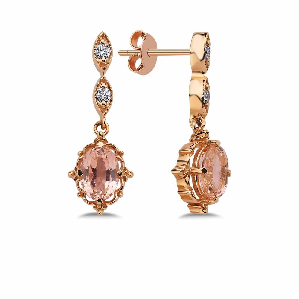 Özel Tasarım Küpeler 1.96 Karat Morganit Taşlı Vintage Pırlanta Küpe - FP05449