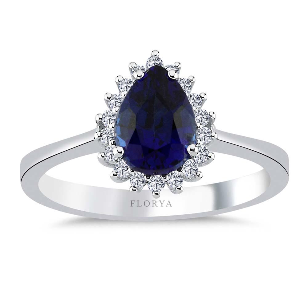 1,98 Karat Laboratuvar Pırlanta Damla Kesim Royale Safir Yüzük - FP03650