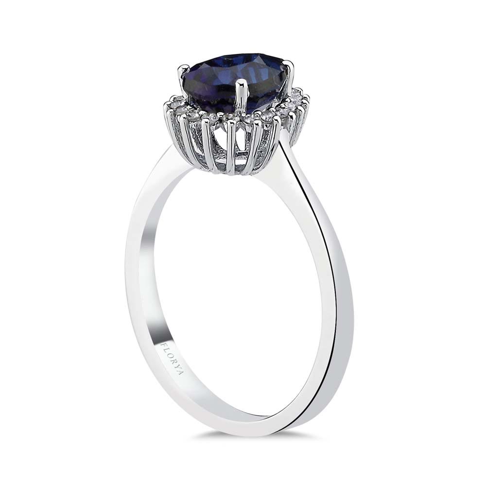 1,98 Karat Laboratuvar Pırlanta Damla Kesim Royale Safir Yüzük - FP03650