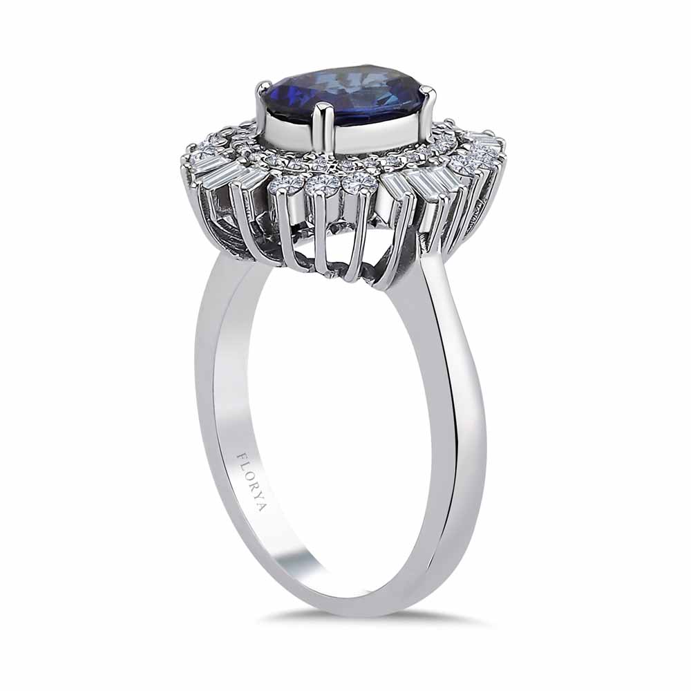 2,1 Karat Pırlantalı Safir Taşlı Oval Yüzük - LP05195