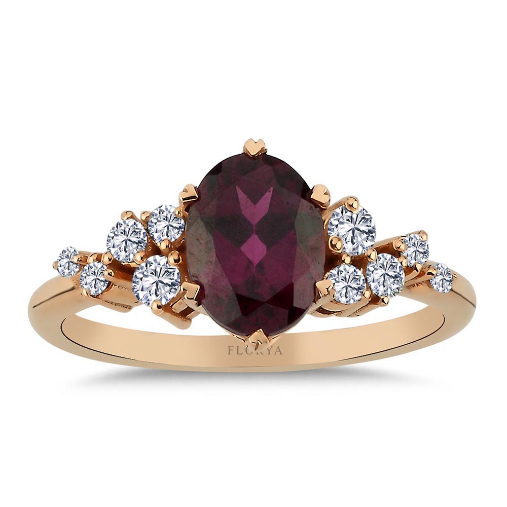 Renkli Taşlı Yüzükler 2.03 Karat Rhodolite Taşlı Vintage Pırlanta Yüzük - FP02777