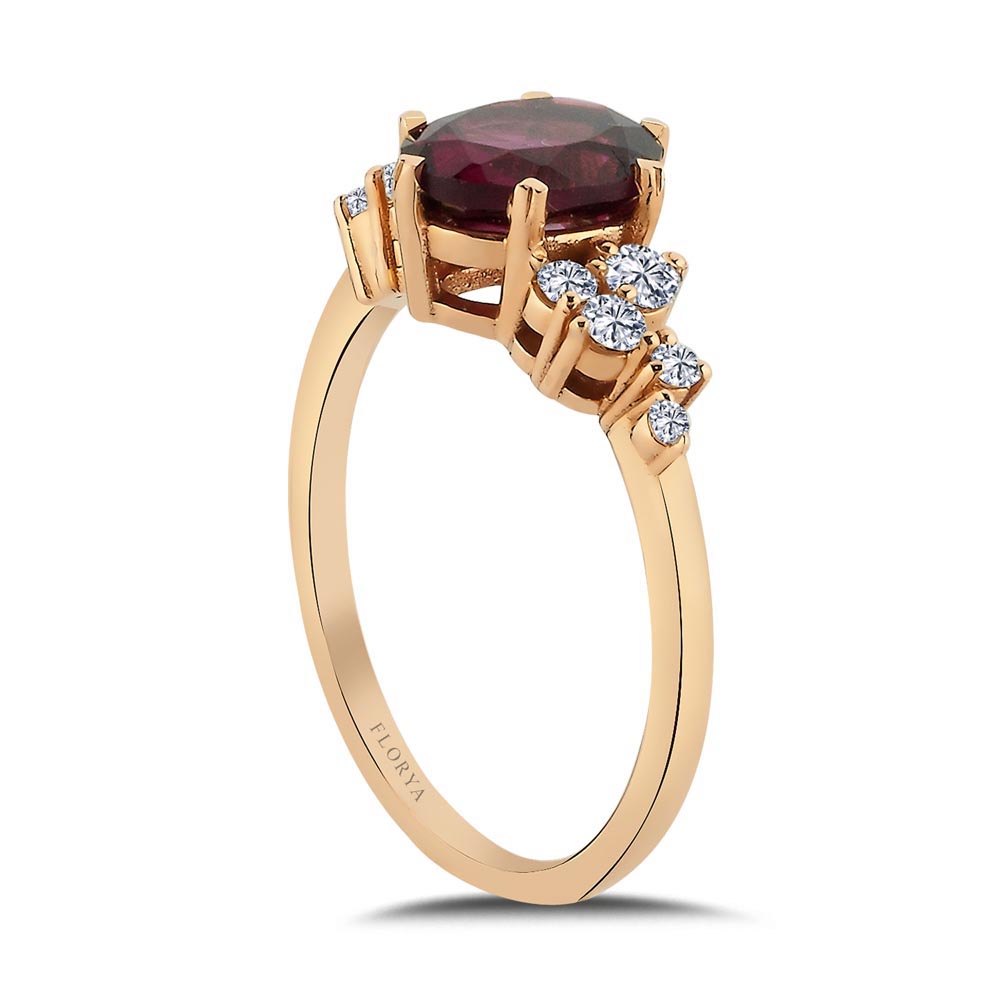 Renkli Taşlı Yüzükler 2.03 Karat Rhodolite Taşlı Vintage Pırlanta Yüzük - FP02777