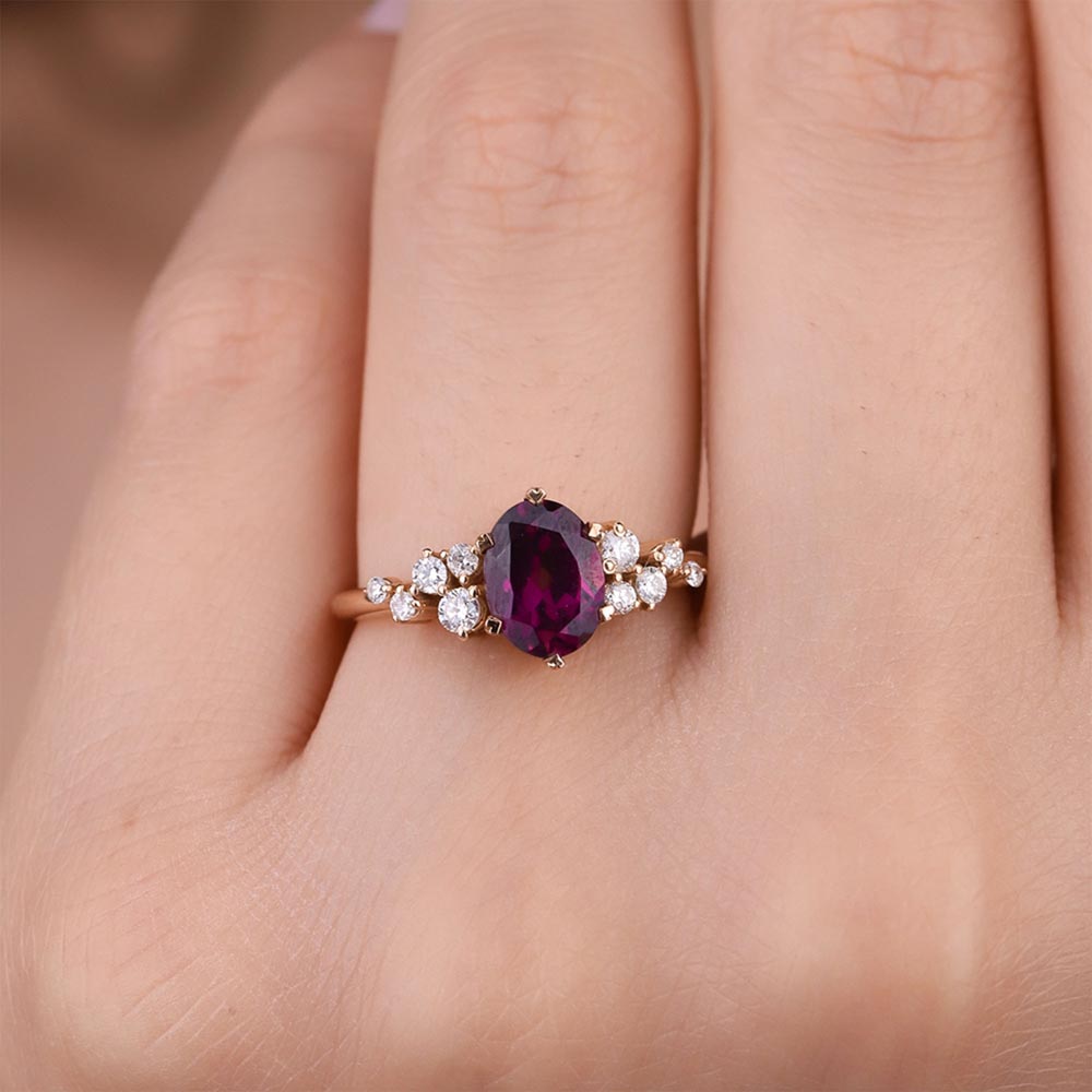Renkli Taşlı Yüzükler 2.03 Karat Rhodolite Taşlı Vintage Pırlanta Yüzük - FP02777