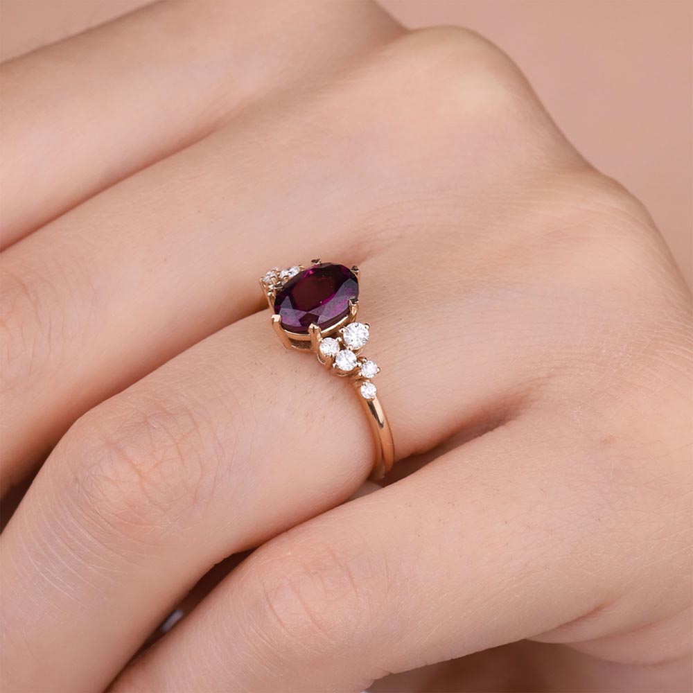 Renkli Taşlı Yüzükler 2.03 Karat Rhodolite Taşlı Vintage Pırlanta Yüzük - FP02777