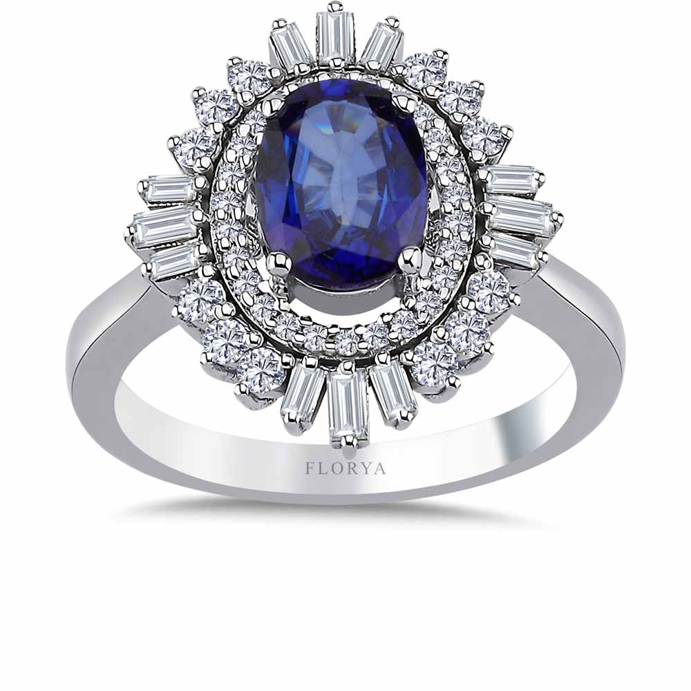 Safir Yüzükler 2,28 Karat Laboratuvar Pırlanta Oval Safir Yüzük - FP07854