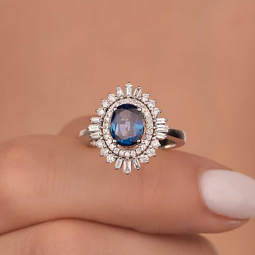 Safir Yüzükler 2,28 Karat Laboratuvar Pırlanta Oval Safir Yüzük - FP07854