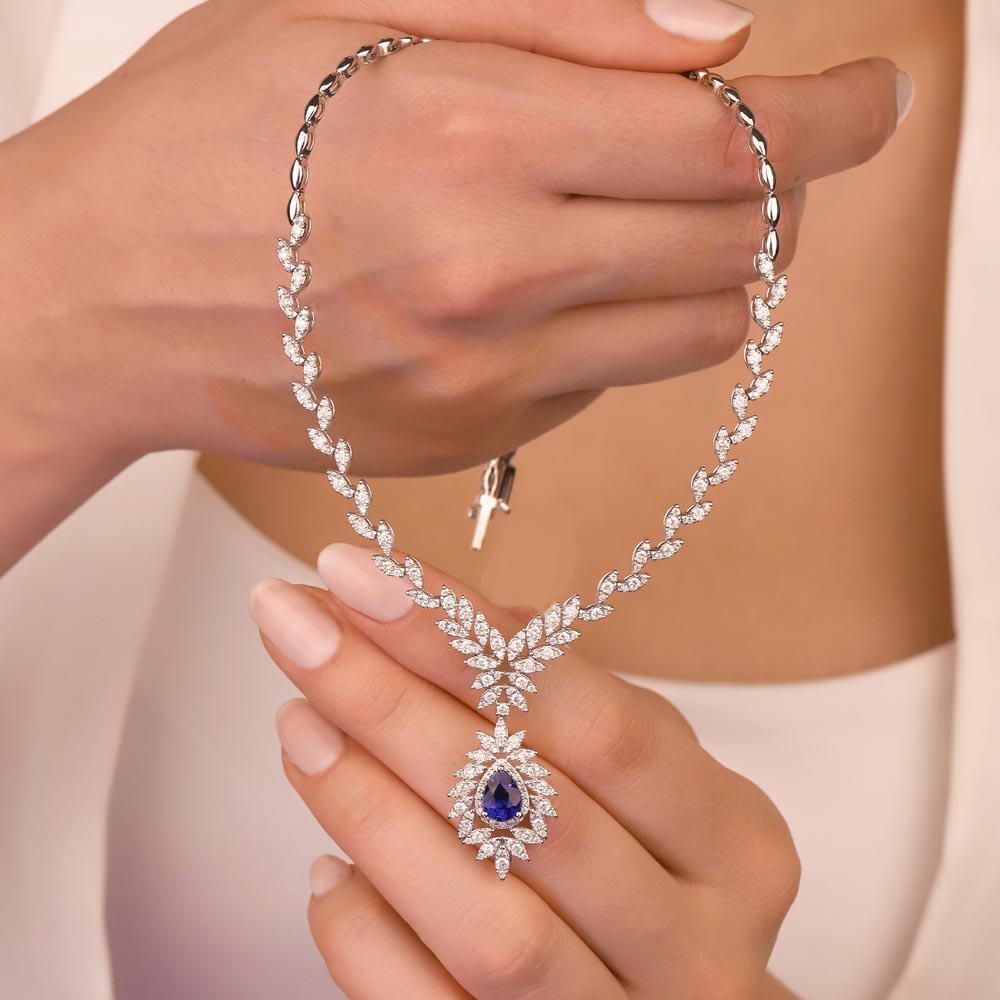 4,25 Karat Laboratuvar Pırlantalı Safir Taşlı Gerdanlık - FP03289