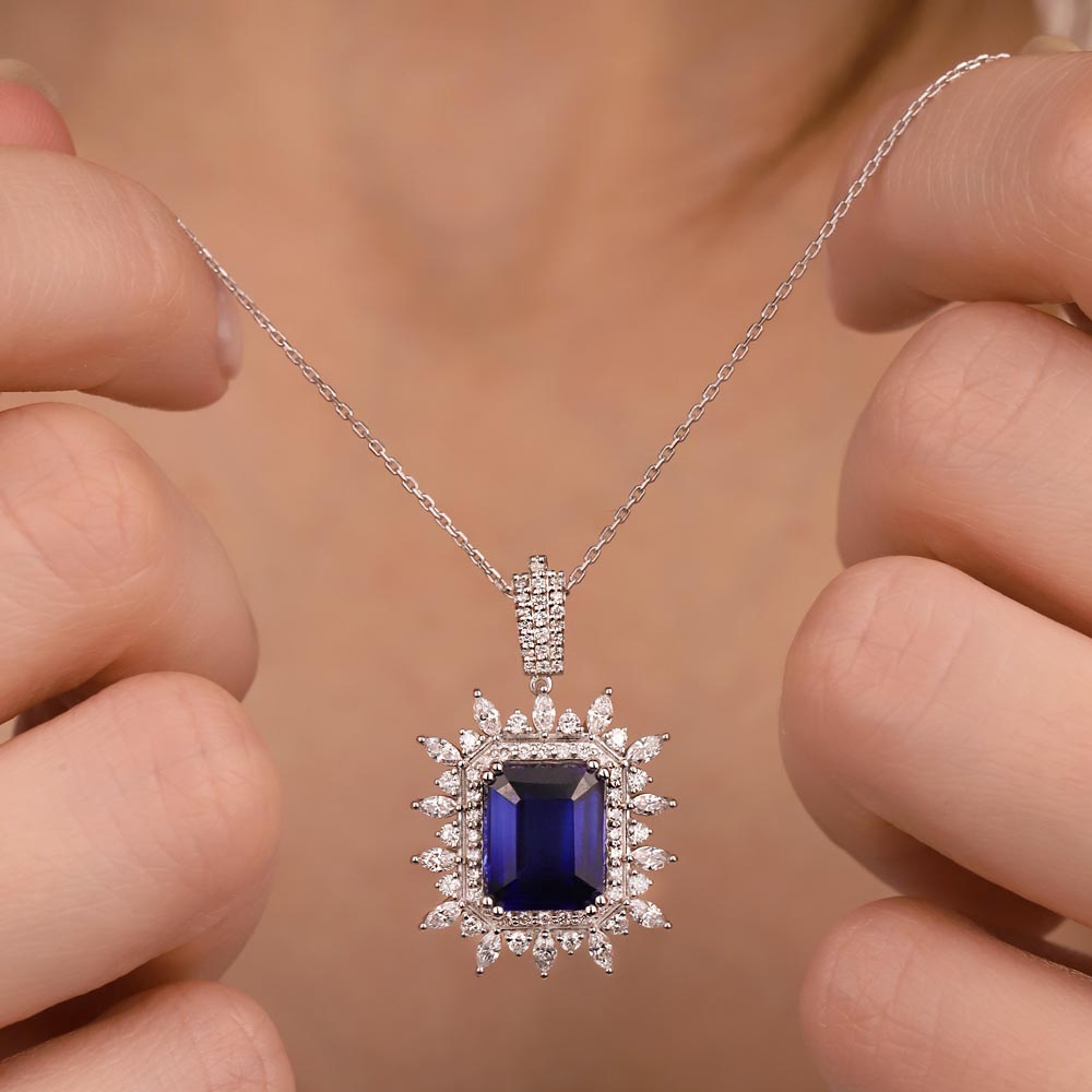 7,00 Karat Laboratuvar Pırlanta Özel Tasarım Safir Kolye - FP04538