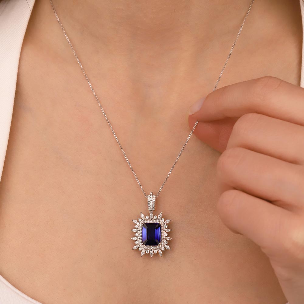 7,00 Karat Laboratuvar Pırlanta Özel Tasarım Safir Kolye - FP04538