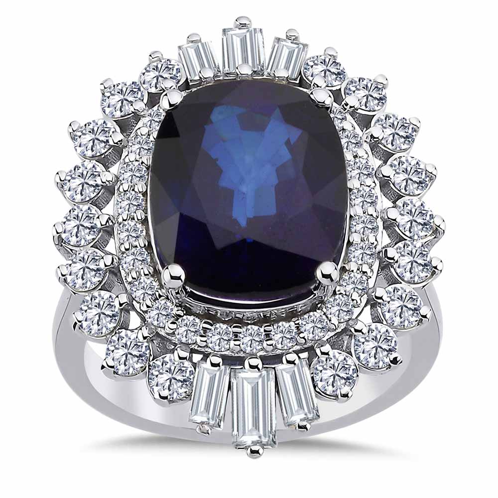 Safir Yüzükler 8,60 Karat Laboratuvar Pırlanta Cushion Kesim Mega Safir Yüzük - FP08138