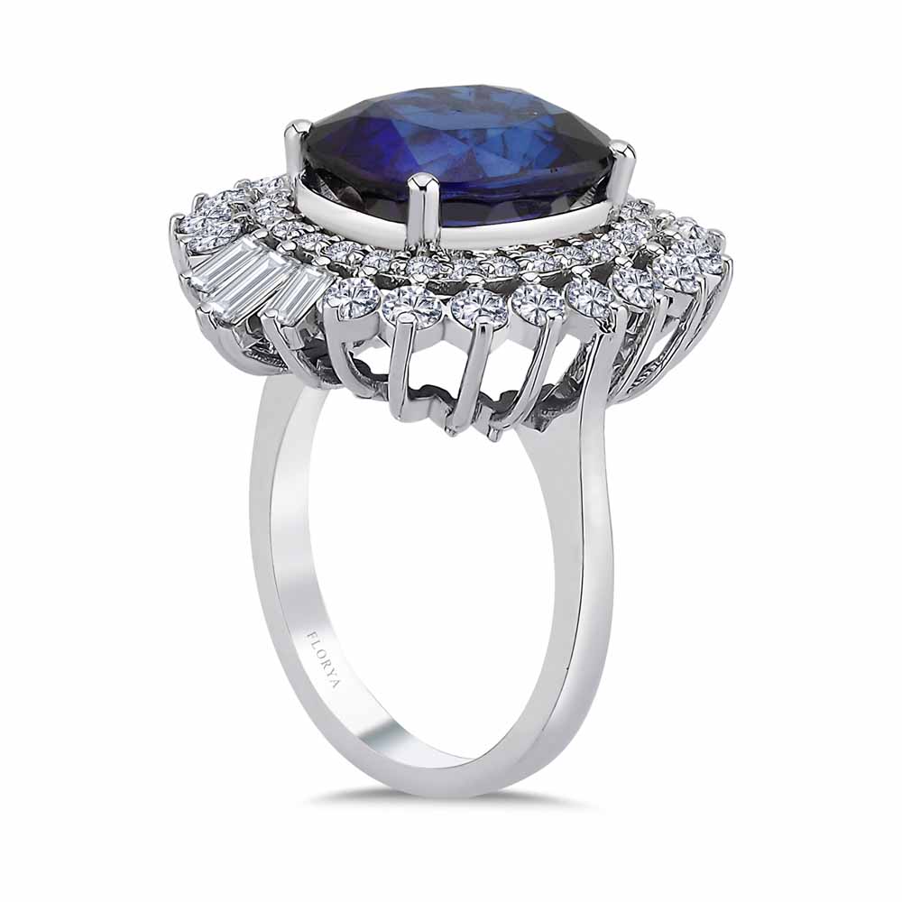 Safir Yüzükler 8,60 Karat Laboratuvar Pırlanta Cushion Kesim Mega Safir Yüzük - FP08138