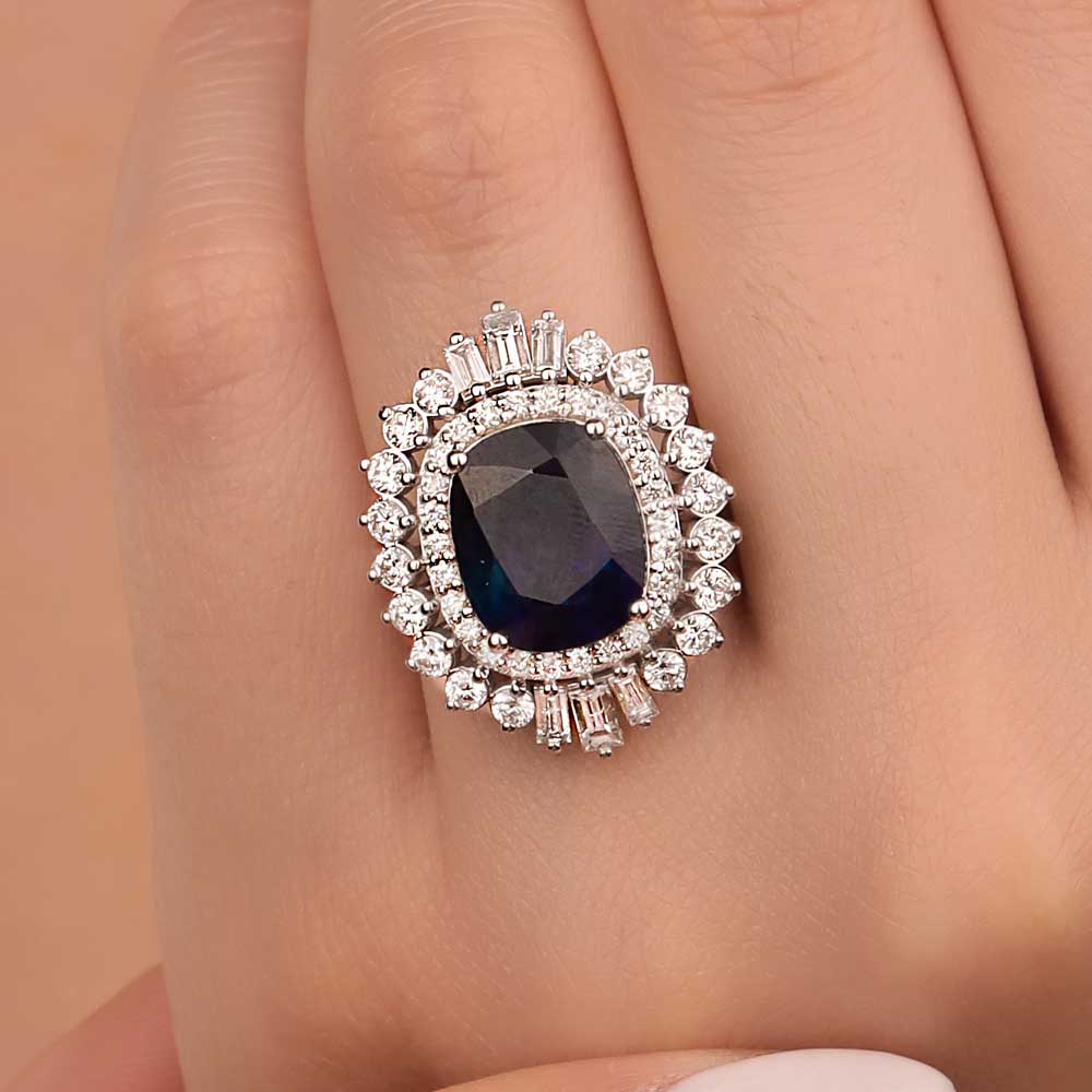 Safir Yüzükler 8,60 Karat Laboratuvar Pırlanta Cushion Kesim Mega Safir Yüzük - FP08138