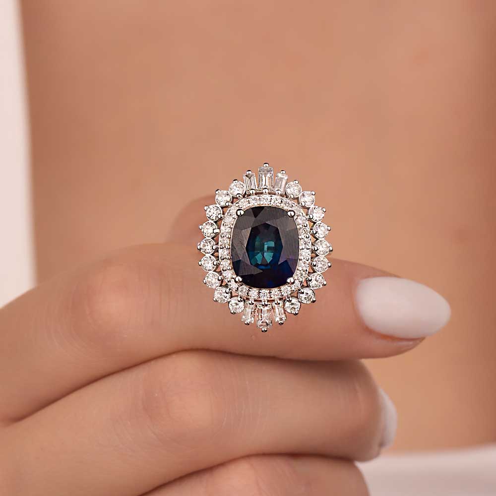 Safir Yüzükler 8,60 Karat Laboratuvar Pırlanta Cushion Kesim Mega Safir Yüzük - FP08138