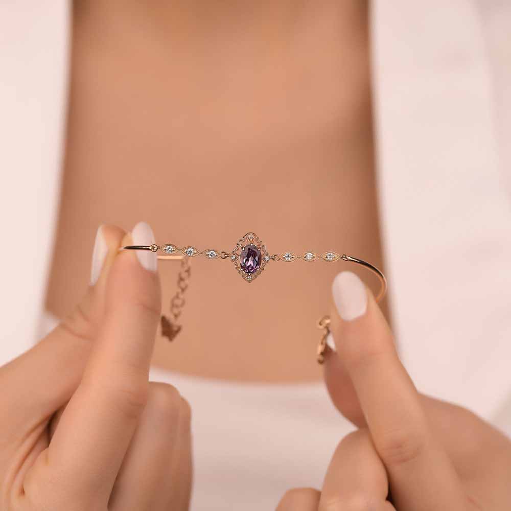 Lab Pırlanta Vintage Alexandrite Hediyelik Bileklik