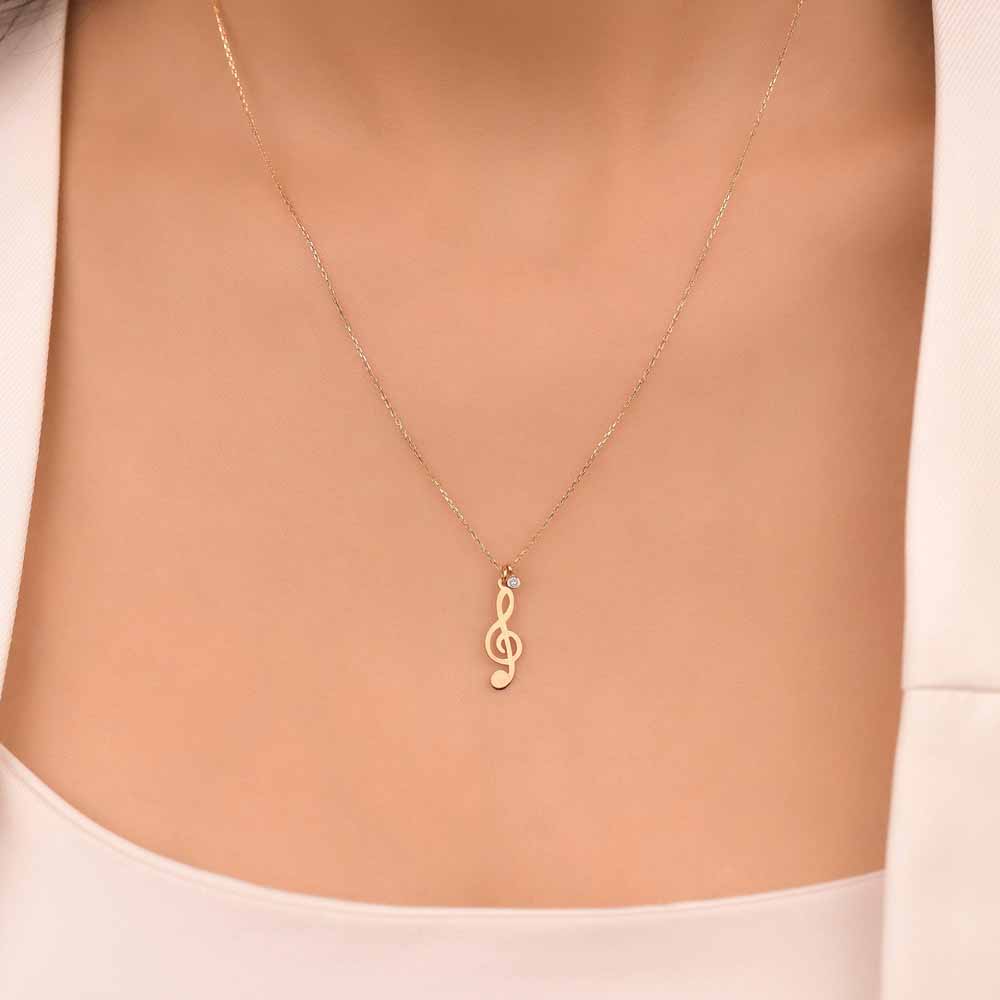 Pırlantalı Sol Anahtarı Hediyelik Kolye  - LP06629