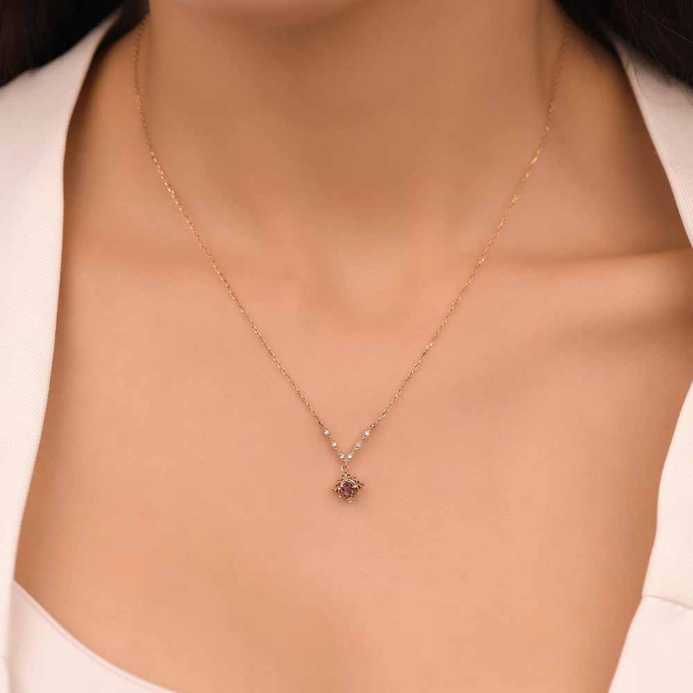 Pırlantalı Vintage Pink Turmalin Hediyelik Kolye - LP06327