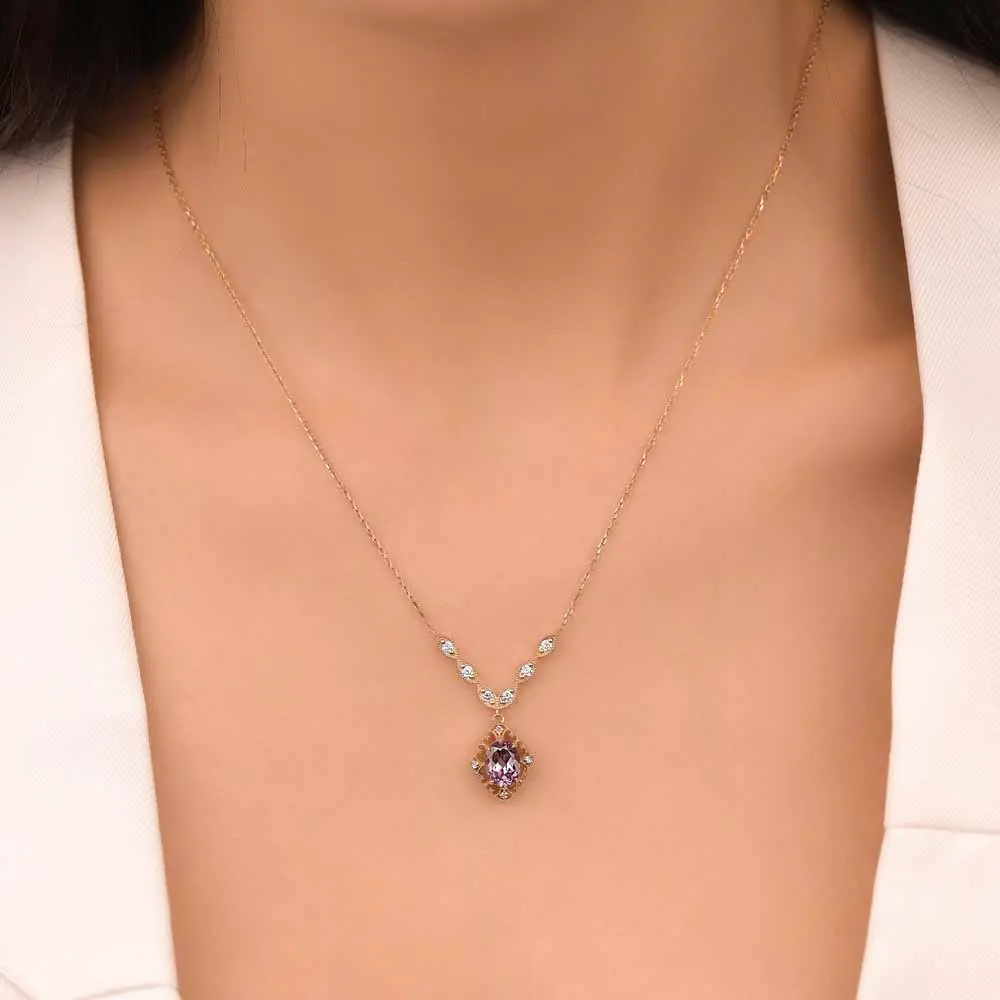 Pırlantalı Vintage Alexandrite Hediyelik Kolye 