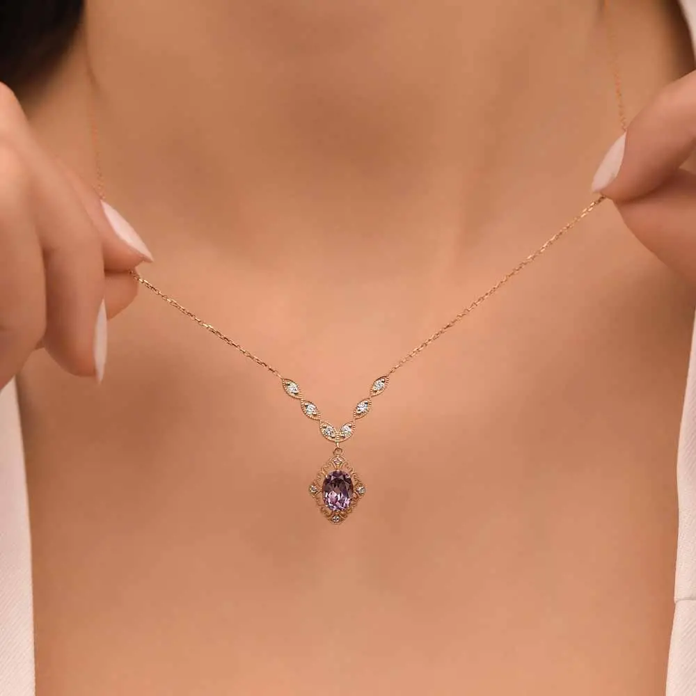 Pırlantalı Vintage Alexandrite Hediyelik Kolye 