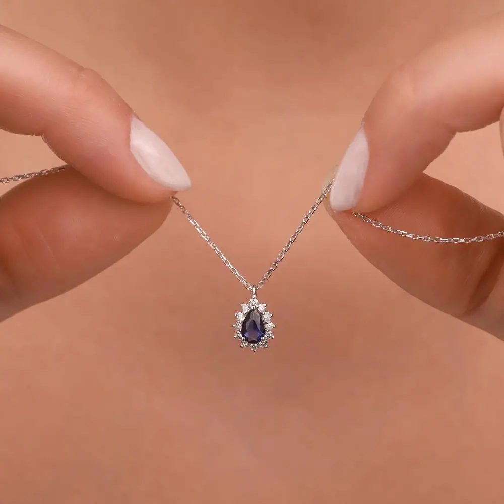 0,14.ct Pırlanta Safir Taşlı Kolye