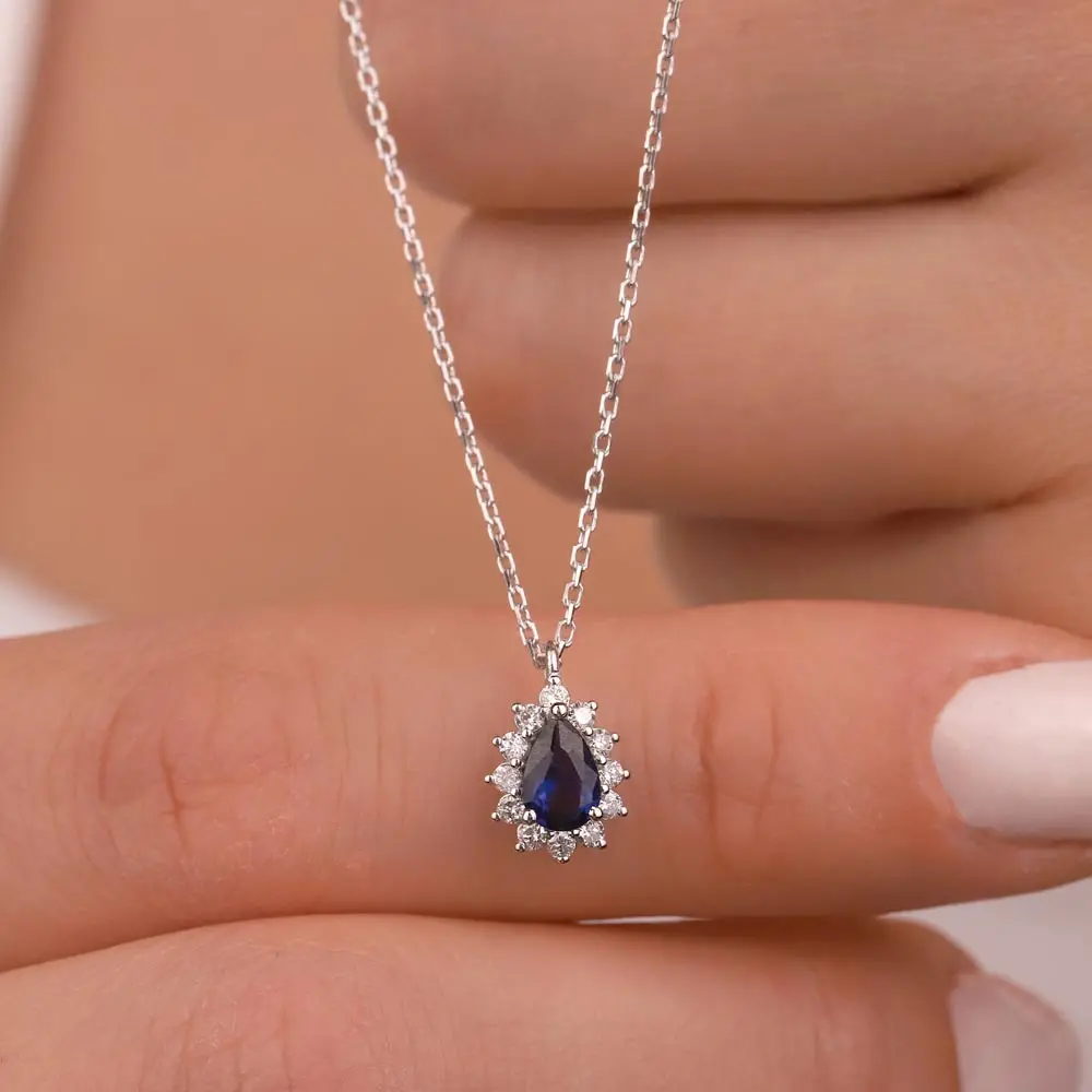 0,14.ct Pırlanta Safir Taşlı Kolye