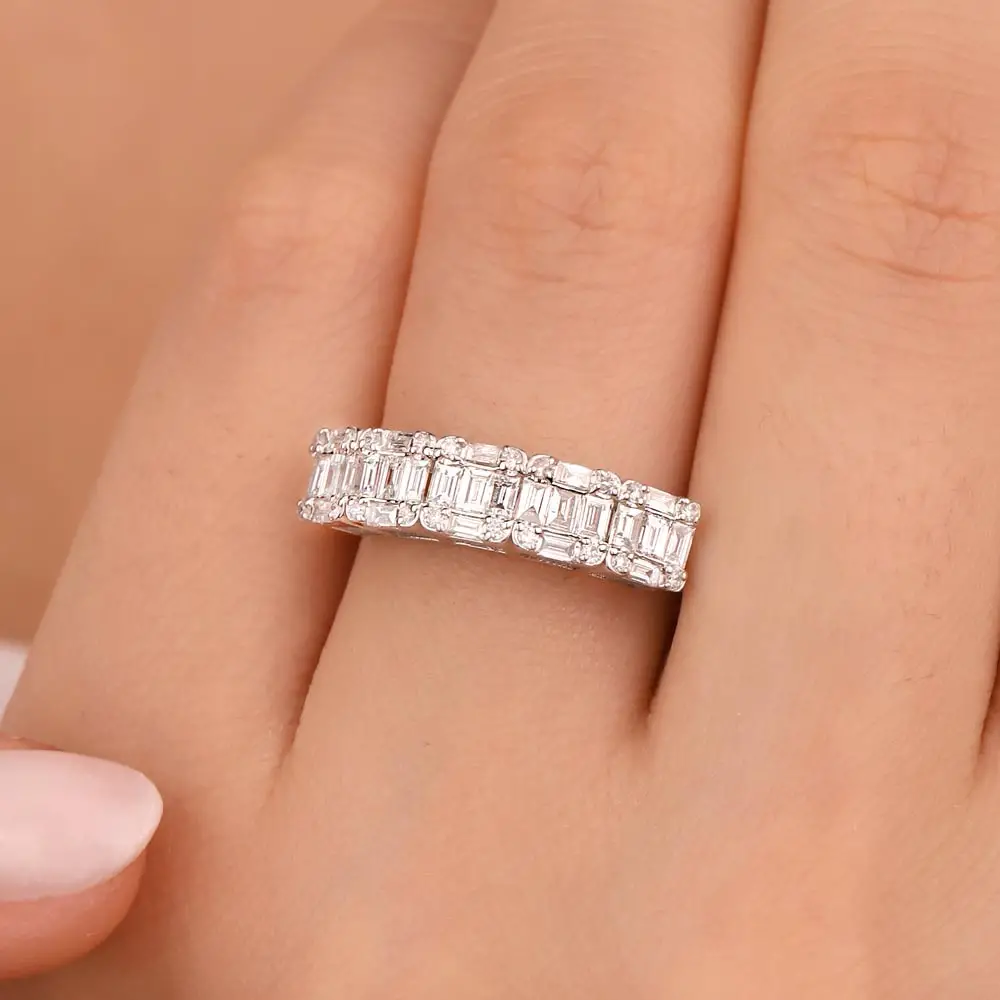 0,85 ct Pırlantalı Özel Tasarım baget 5 Taş Yüzük