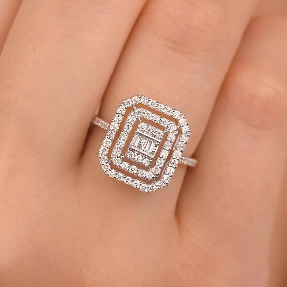 0,72 ct Çift Sıra Pırlantalı baget Yüzük