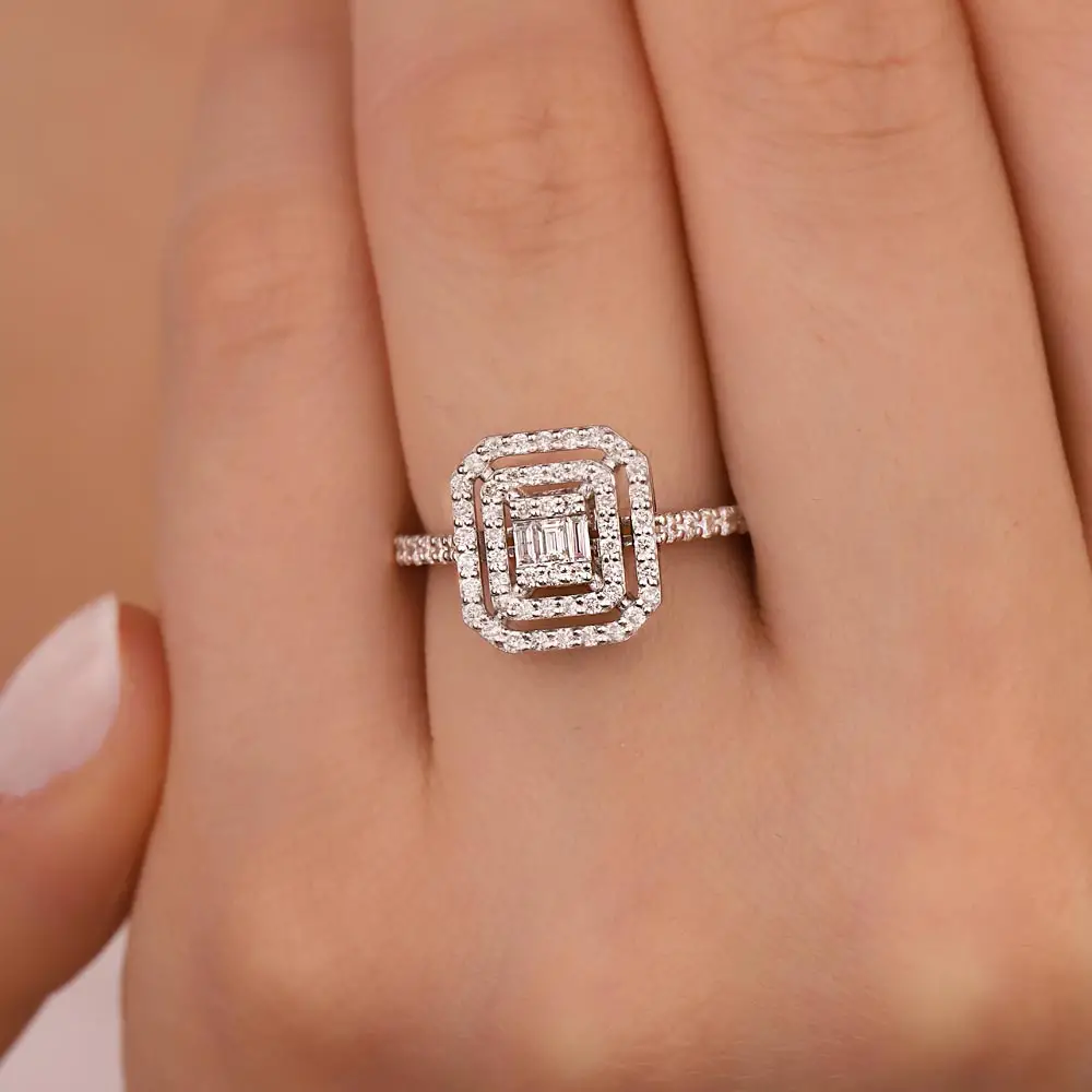 0,62 Karat Çift Sıra Pırlantalı baget Yüzük