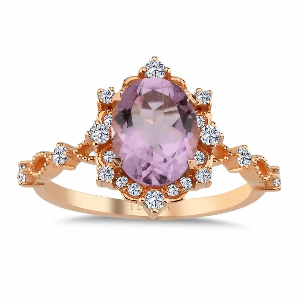 1,81 Karat Pırlantalı Damla Kesim Ametist Taşlı Vintage Yüzük