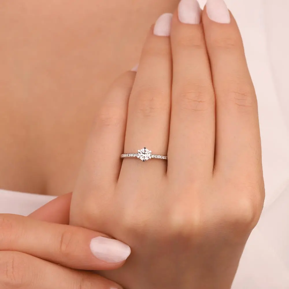 0,64 ct Pırlantalı 6 Tırnak Tektaş Yüzük