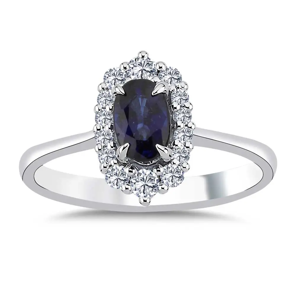 0.27 Karat Pırlanta Taşlı Oval Kesim Safir Yüzük