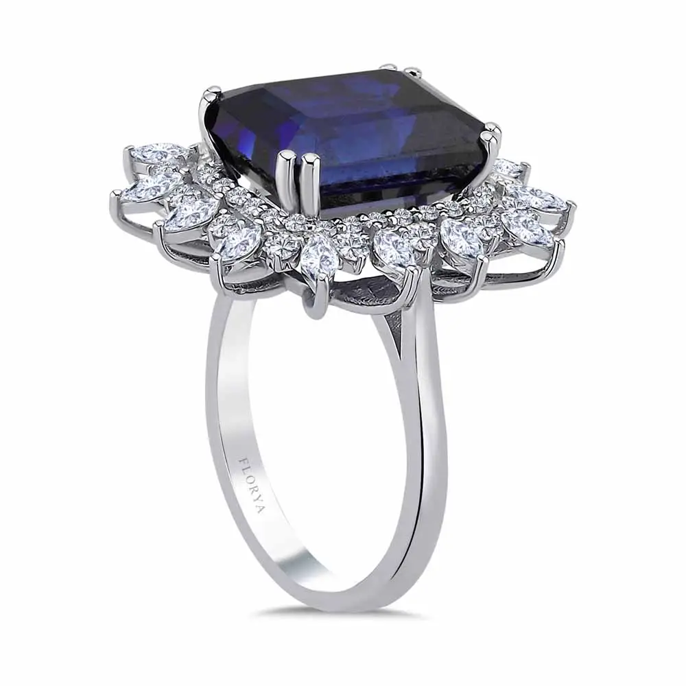 6,96 ct Özel Tasarım Pırlantalı Oktagon Kesim Safir Taşlı Yüzük