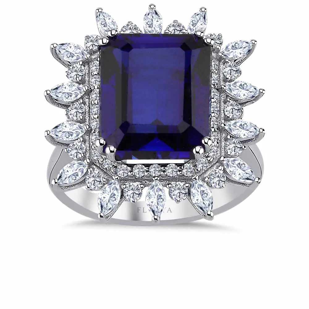 6,96 ct Özel Tasarım Pırlantalı Oktagon Kesim Safir Taşlı Yüzük