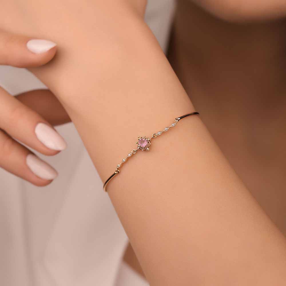 PIRLANTA BİLEKLİKLER Pırlantalı Vintage Pink Turmalin Hediyelik Bileklik