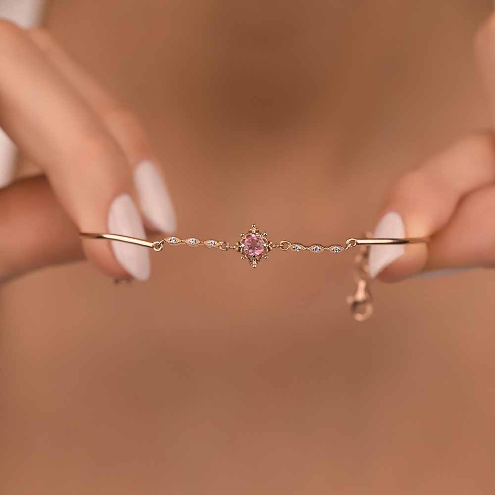PIRLANTA BİLEKLİKLER Pırlantalı Vintage Pink Turmalin Hediyelik Bileklik