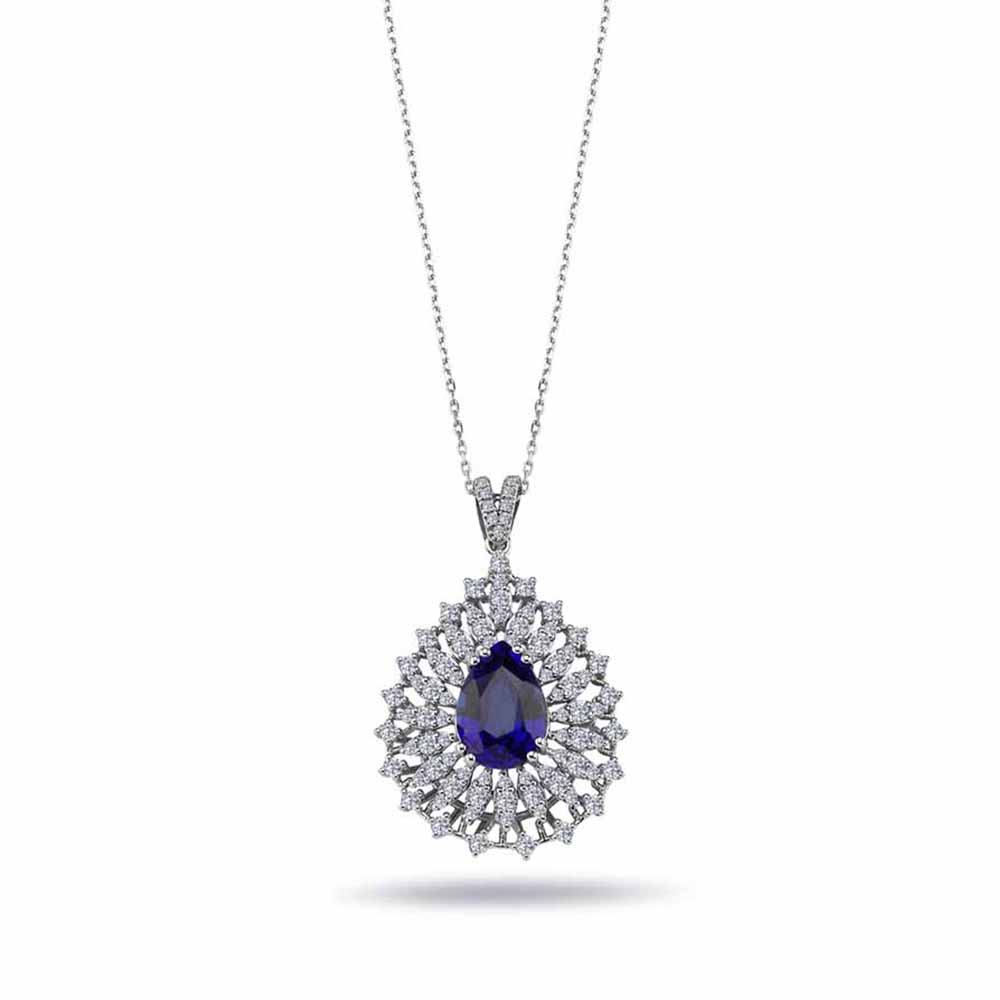 0,42 Karat Pırlantalı Safir Taşlı Bayan Kolye