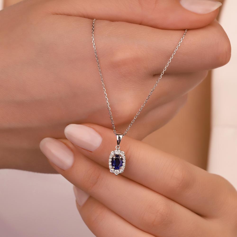 Safir Kolyeler 0,80 Karat Laboratuvar Pırlanta Ve Safir Kolye