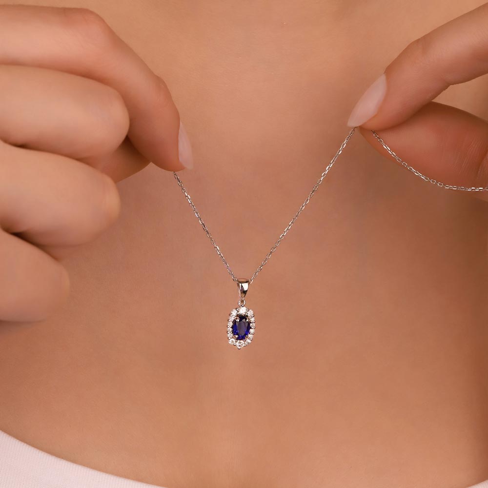 Safir Kolyeler 0,80 Karat Laboratuvar Pırlanta Ve Safir Kolye