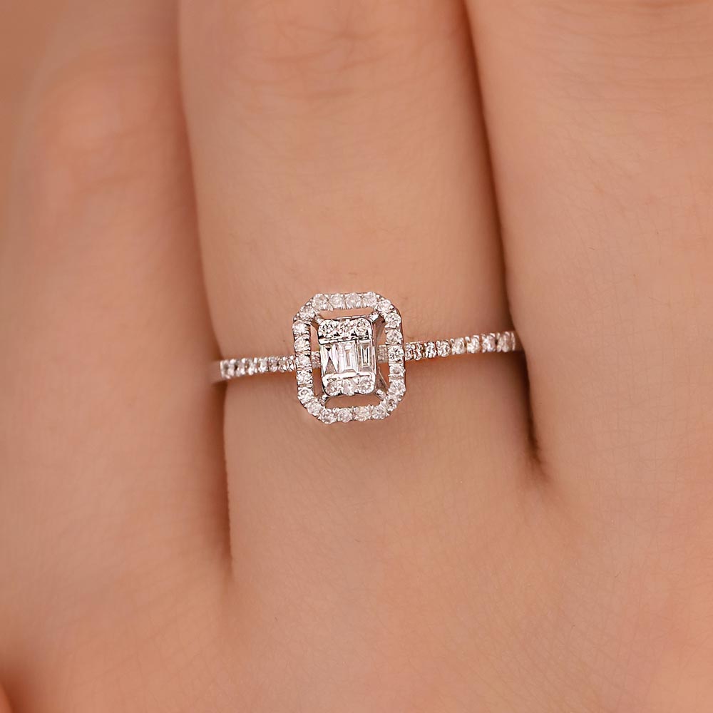 Pırlanta Yüzükler 0,19 ct Pırlantalı Klasik baget Taşlı Yüzük