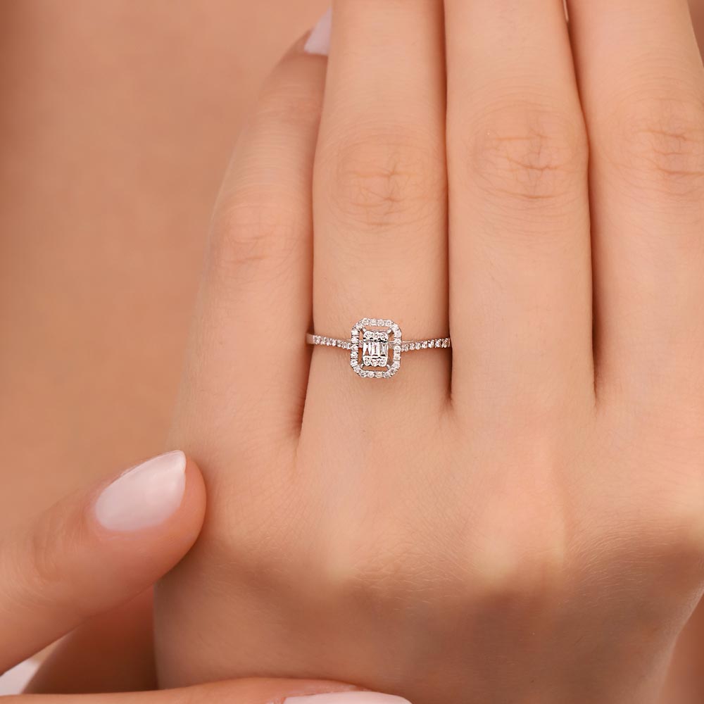 Pırlanta Yüzükler 0,19 ct Pırlantalı Klasik baget Taşlı Yüzük