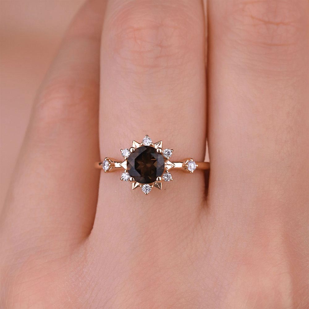 0,97 Karat Laboratuvar Pırlanta Dumanlı Kuvars Vintage Yüzük