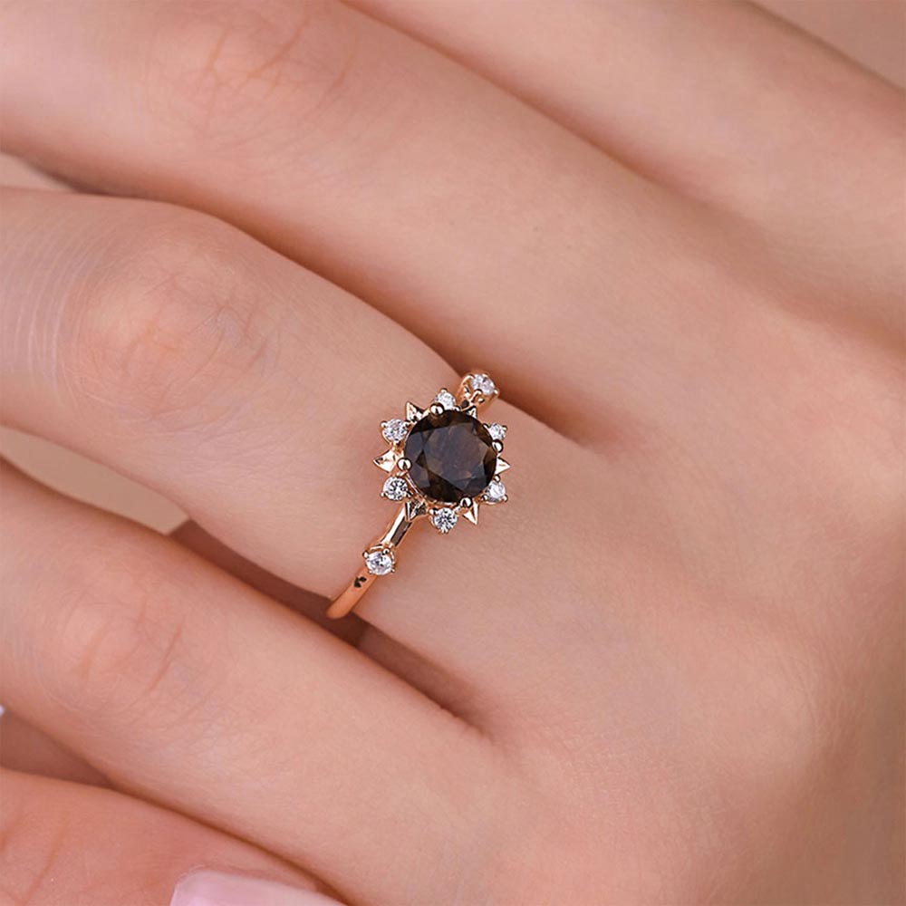 0,97 Karat Laboratuvar Pırlanta Dumanlı Kuvars Vintage Yüzük