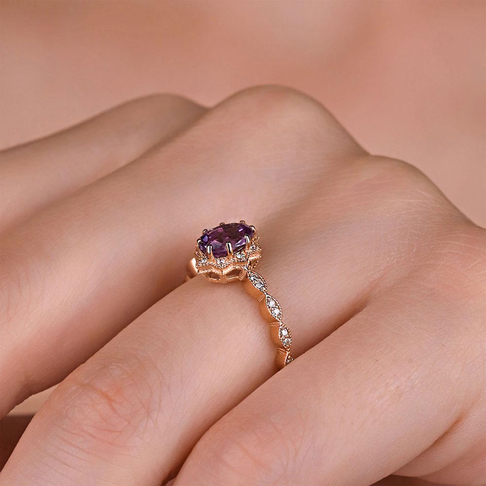 Pırlanta Yüzükler 1,27 Karat Pırlanta Alexandrit Vintage Yüzük